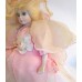 Vintage China Porcelain Fairy Doll Kneeing Pink Silky Dress Beeded Tule Flowers